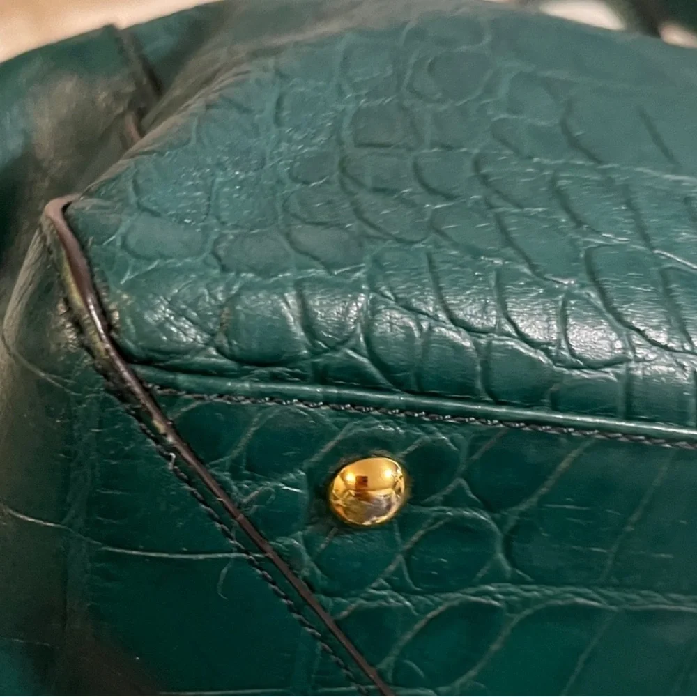 MCM 1st Lady Collection Teal Crocodile-Embossed Satchel